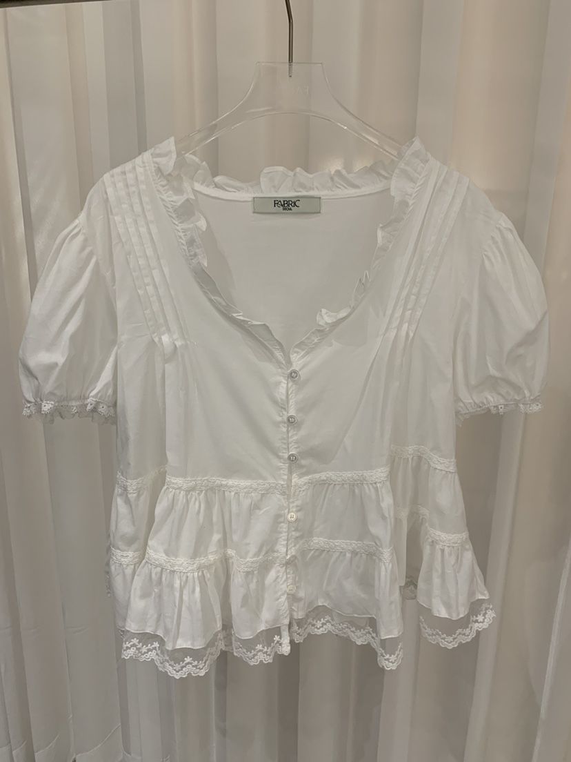 FABRIC韓國代購女士新款26春夏26夏季時尚襯衫蕾絲衫可愛的FABRIC襯衫/蕾絲衫