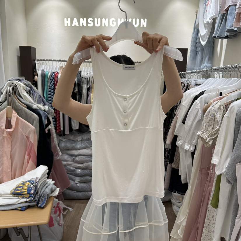 HANSUNGHYUN韓國東大門直郵女裝新款休閑職業吊帶背心紐扣HANSUNGHYUN吊帶/背心