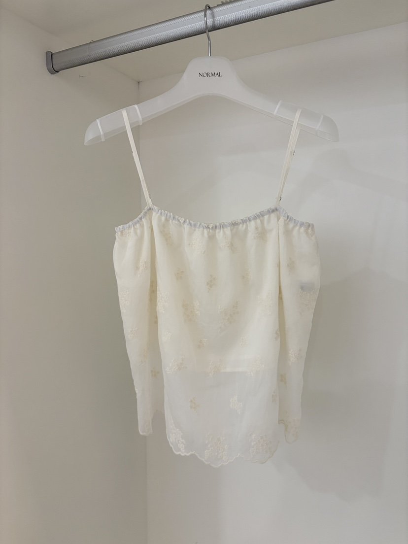 NORMAL韓國代購女裝新款休閑26夏季吊帶背心刺繡褶皺無袖NORMAL吊帶/背心