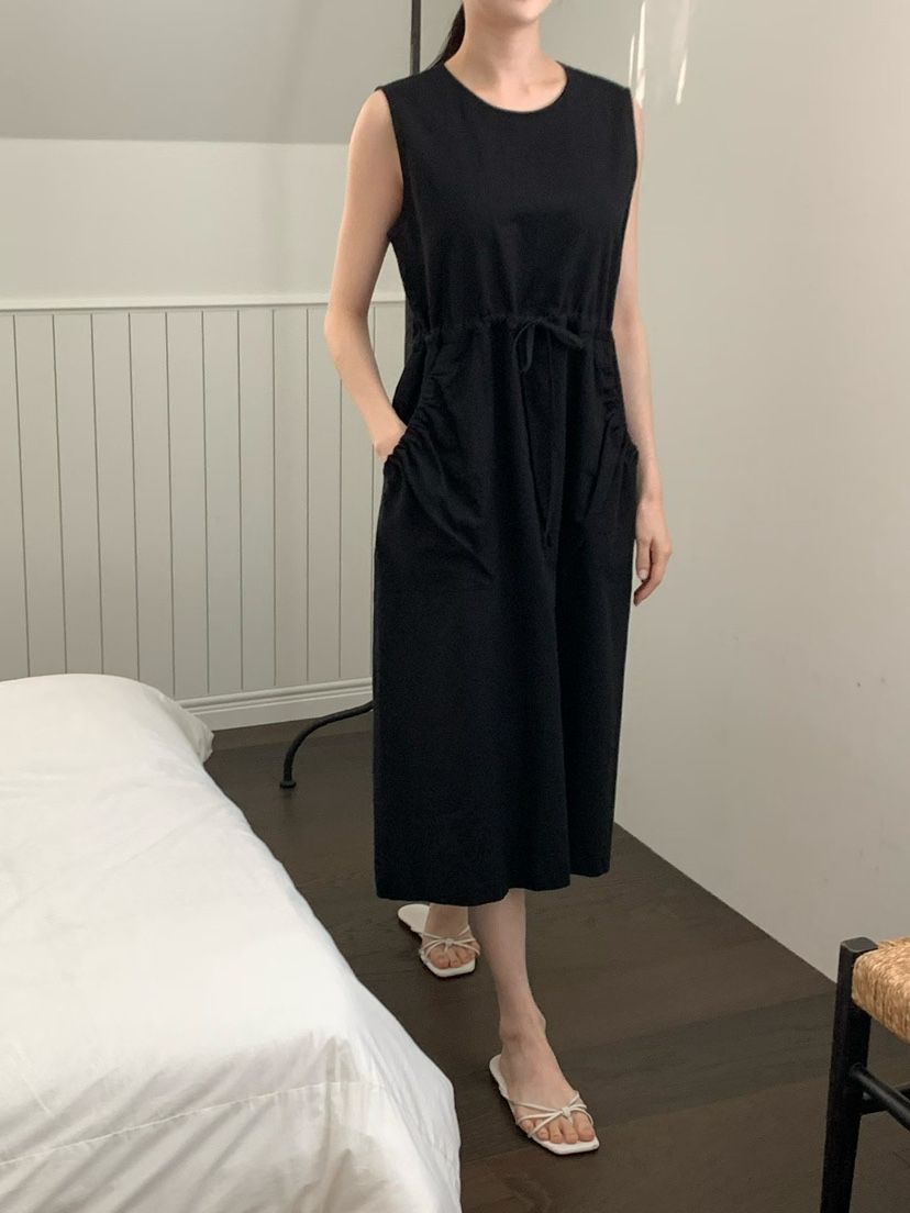 BINUS韓國東大門直郵女士新款職業熱賣26夏季連衣裙口袋褶裥BINUS連衣裙