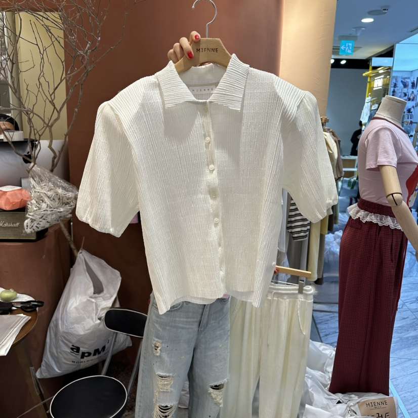 MIENNE韓國直郵女裝新款26春夏職業推薦26夏季襯衫蕾絲衫褶裥MIENNE襯衫/蕾絲衫