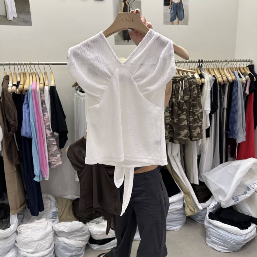 VIVEL韓國代購女士新品時尚熱賣26夏季吊帶背心華夫格格紋露背VIVE L吊帶/背心