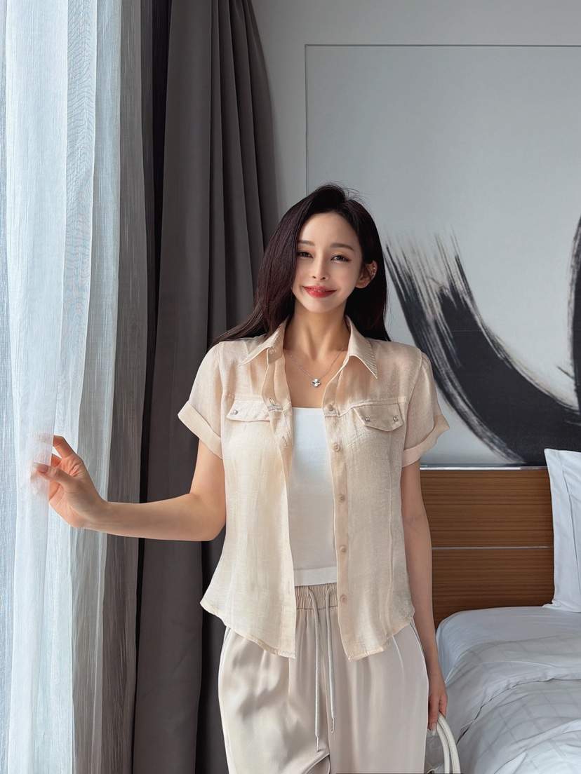 CLOTH東大門實拍韓國女士新款26夏季襯衫蕾絲衫不含內搭口袋CLOTH襯衫/蕾絲衫