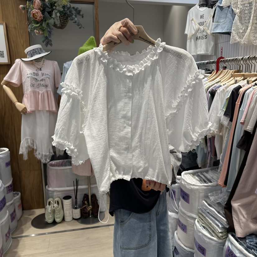 MARI CO韓國直郵女士新款推薦時尚襯衫蕾絲衫羊毛開襟鵝MARI CO襯衫/蕾絲衫