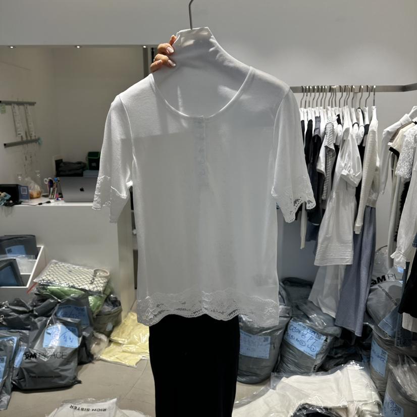 RICH SISTER韓國東大門代購女裝新款時尚職業T恤透視紐扣RICH SISTERT恤