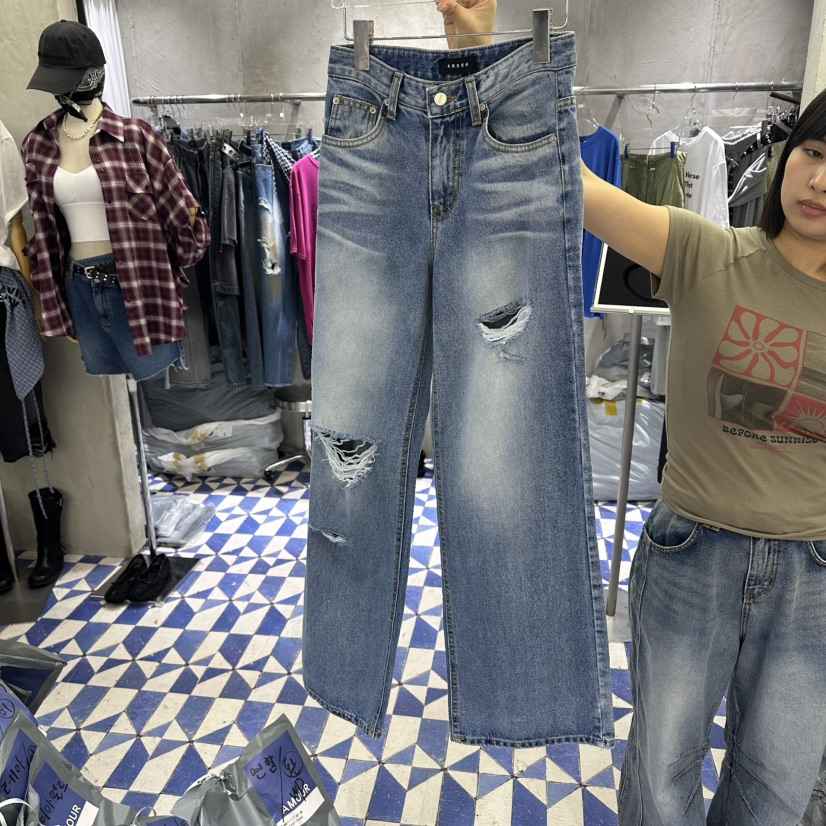 AMOUR韓國直郵女士新款人氣休閑職業時尚推薦牛仔褲直筒牛仔AMOUR牛仔褲