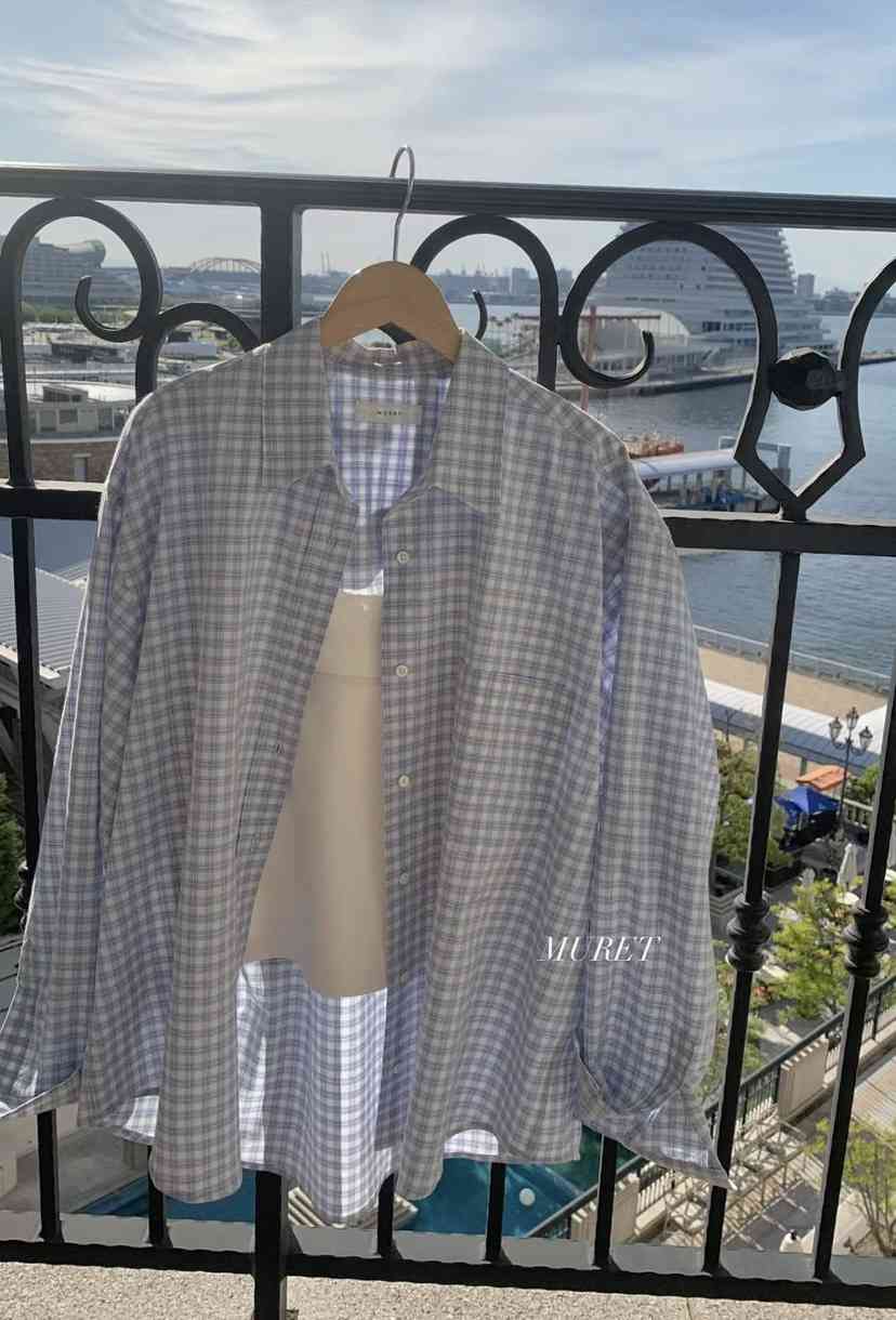 TAFFETA/MURET韓國代購女裝新款26春夏襯衫蕾絲衫不含內搭格子TAFFETA/MURET襯衫/蕾絲衫