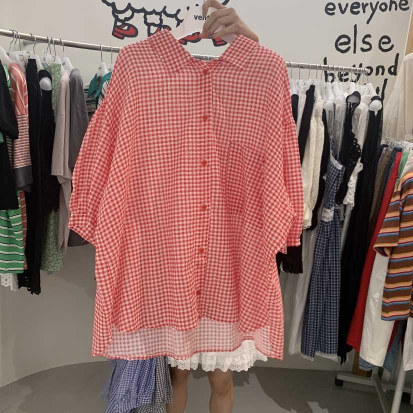 VENTI韓國直郵實拍女士新品熱賣26春夏職業襯衫蕾絲衫格子VENTI襯衫/蕾絲衫