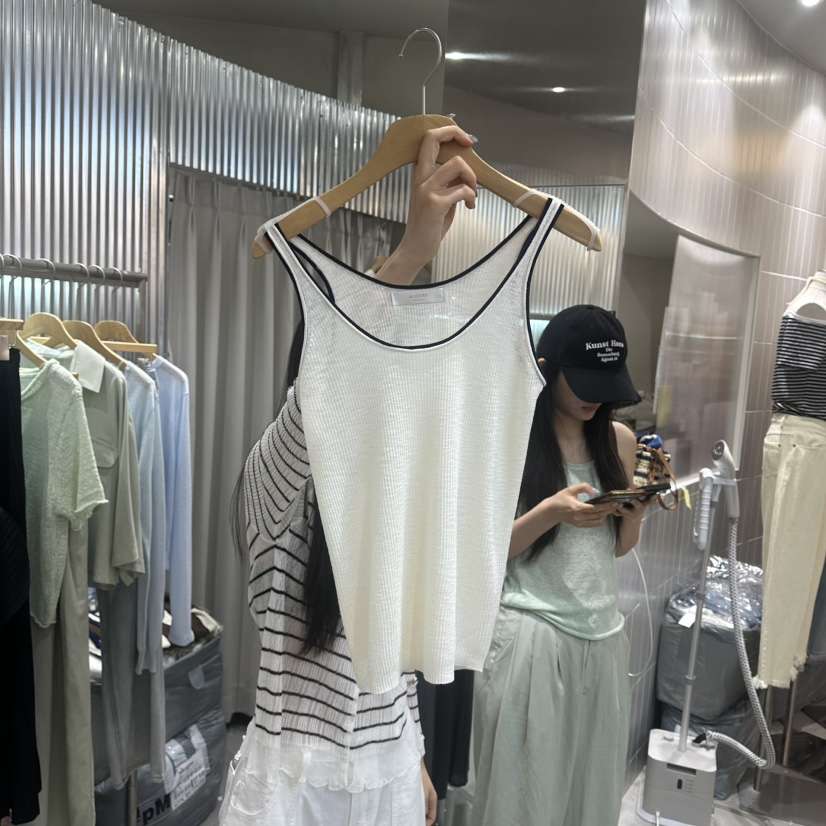 ALEGRE韓國東大門直郵女裝新款職業吊帶背心撞色無袖條紋ALEGRE吊帶/背心