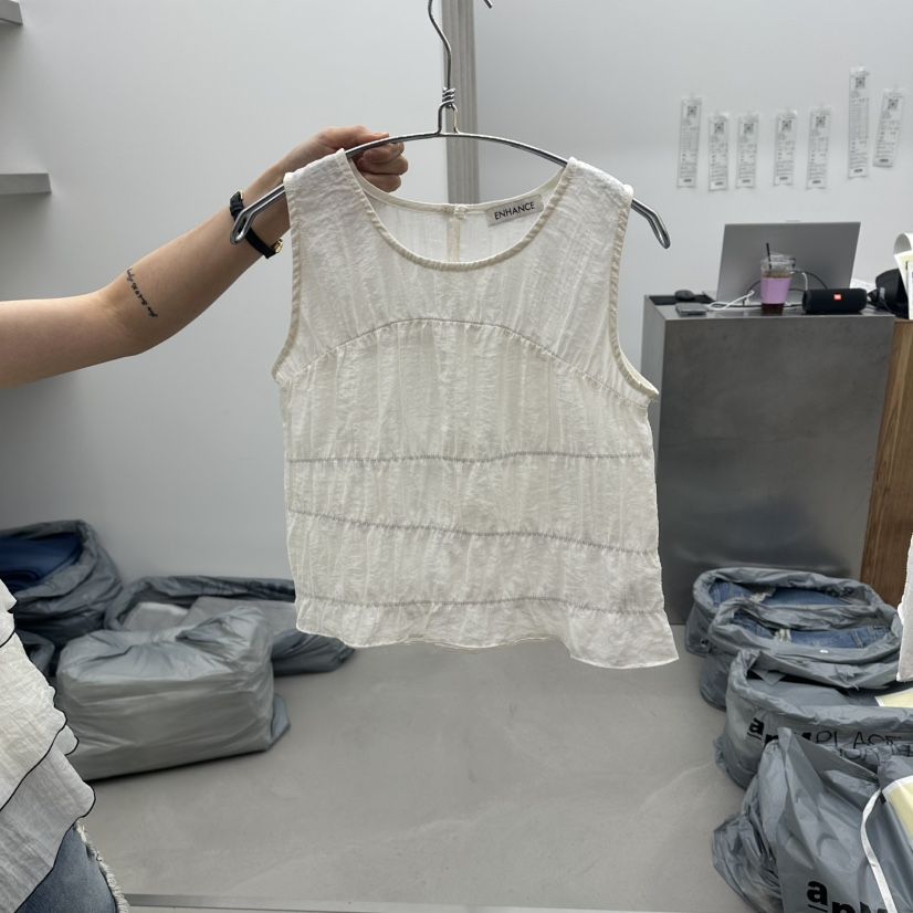 ENHANCE韓國直郵實拍女裝新品熱賣休閑吊帶背心不含圍巾褶皺ENHANCE/HOPESMORE吊帶/背心