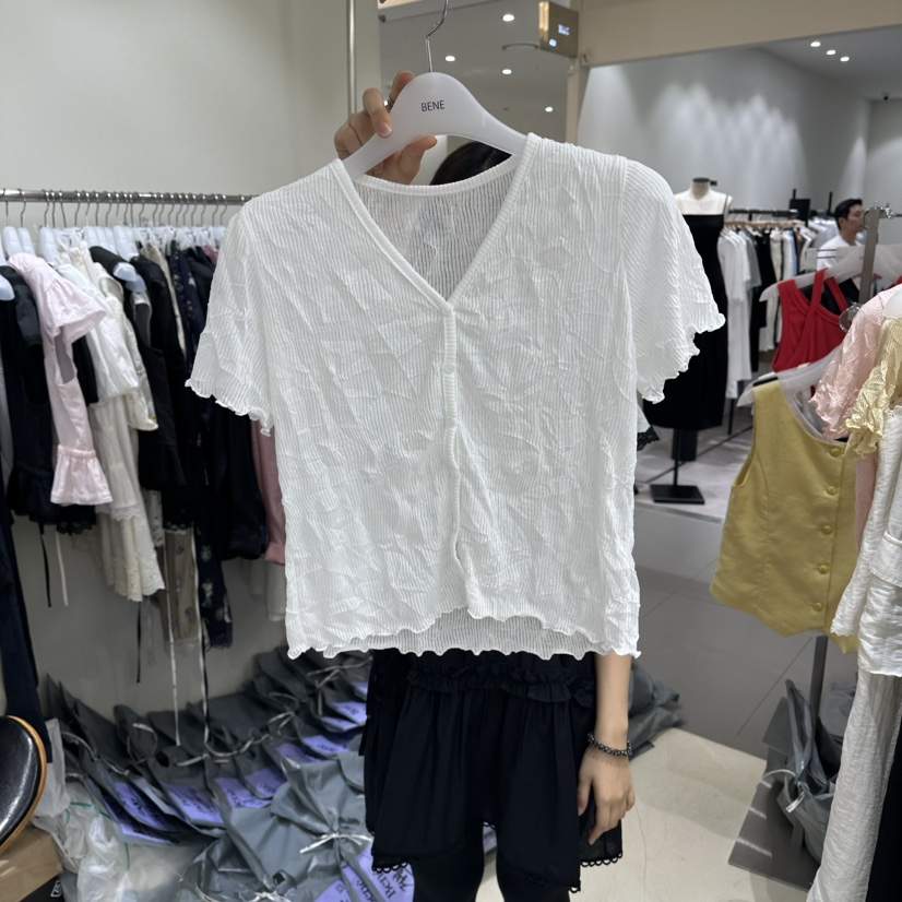 BENE韓國代購女士新款休閑26春夏26夏季職業襯衫蕾絲衫褶皺BENE襯衫/蕾絲衫