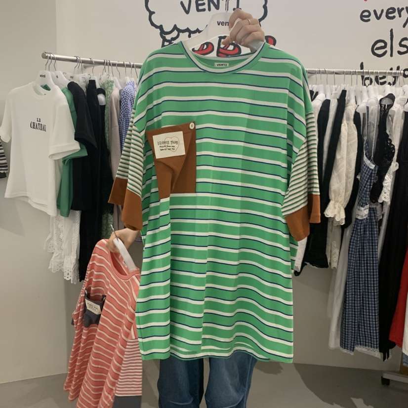 VENTI韓國直郵實拍女裝新品26夏季人氣熱賣時尚休閑T恤條紋VENTIT恤