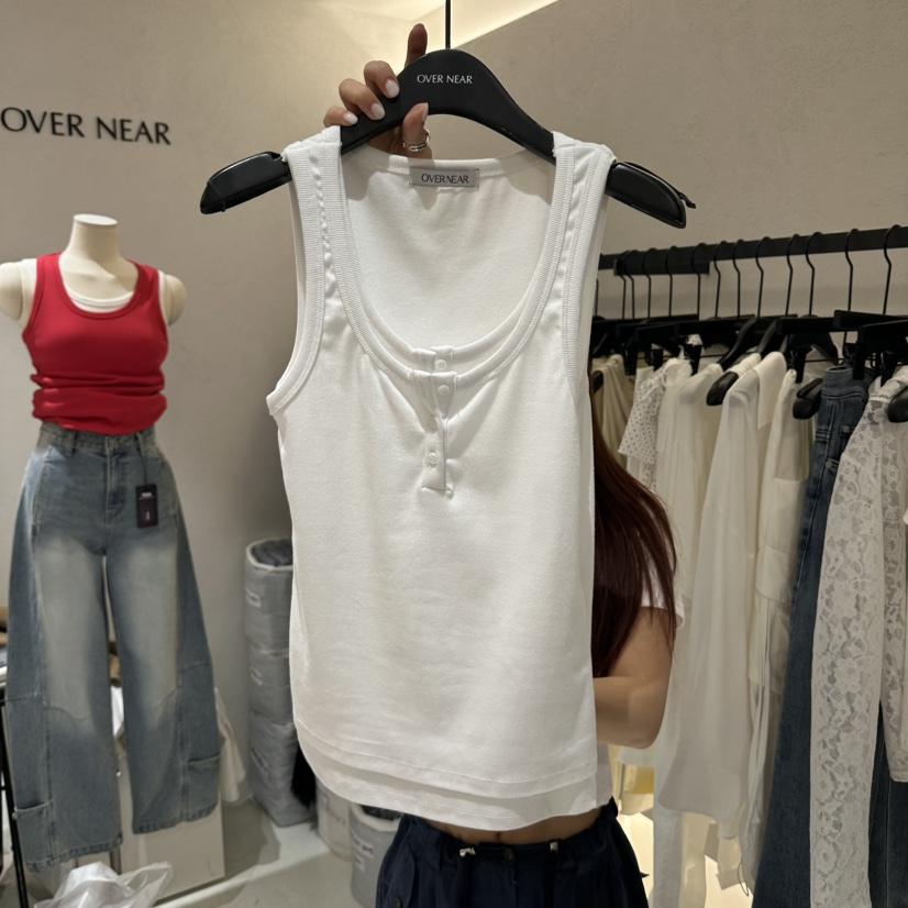 OVER NEAR東大門實拍韓國女士新品推薦熱賣吊帶背心假兩件OVER NEAR吊帶/背心