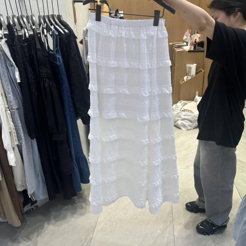 TRIPLE SEVEN韓國東大門代購女士新款職業時尚長裙荷葉邊TRIPLE SEVEN長裙