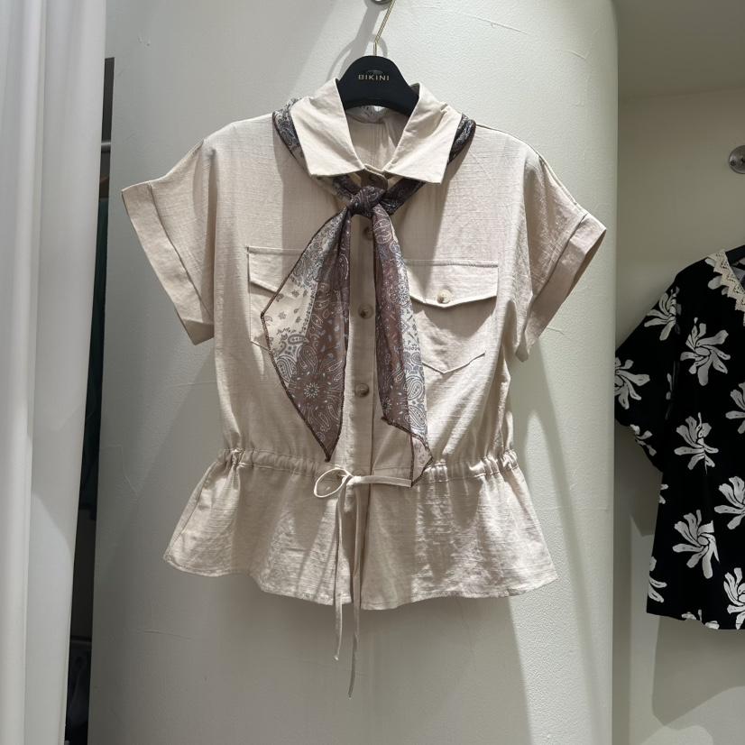 BIKINI韓國直郵實拍女士新品26春夏襯衫蕾絲衫含領帶圍巾BIKINI襯衫/蕾絲衫