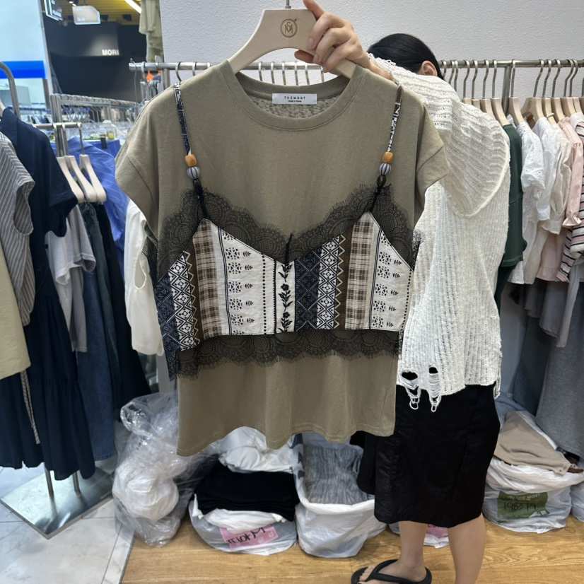 THE MOST-Q東大門實拍韓國女士新品時尚職業26夏季T恤假兩件THE MOSTT恤