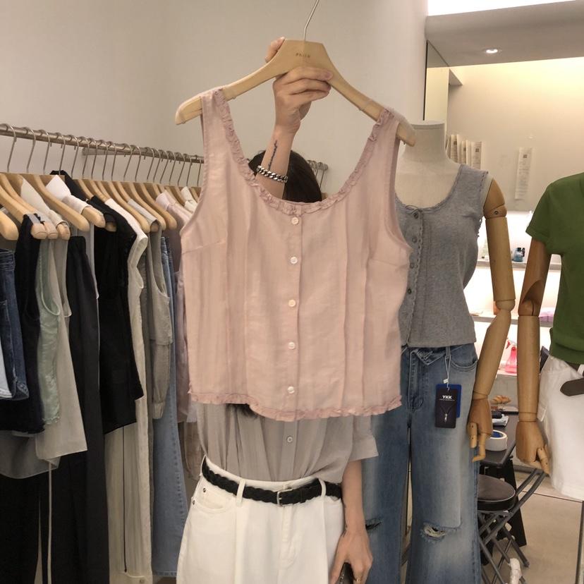 PHILO韓國東大門直郵女士新款熱賣26夏季吊帶背心荷葉邊無袖PHILO吊帶/背心
