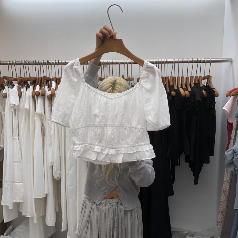 DRESS ROOM韓國東大門代購女士新款時尚26春夏襯衫蕾絲衫褶皺DRESS ROOM襯衫/蕾絲衫