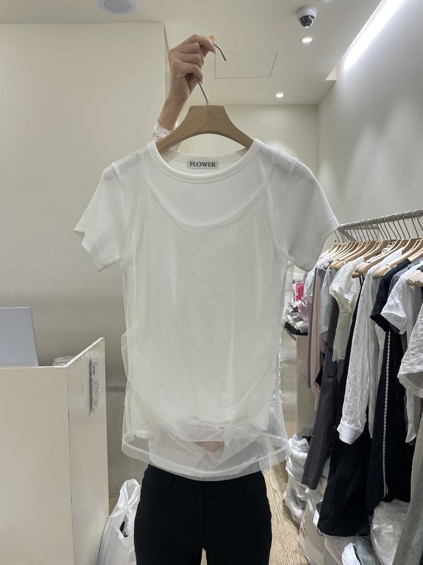 FLOWER-L韓國東大門直郵女裝新品26夏季職業休閑T恤假兩件FLOWER-LT恤