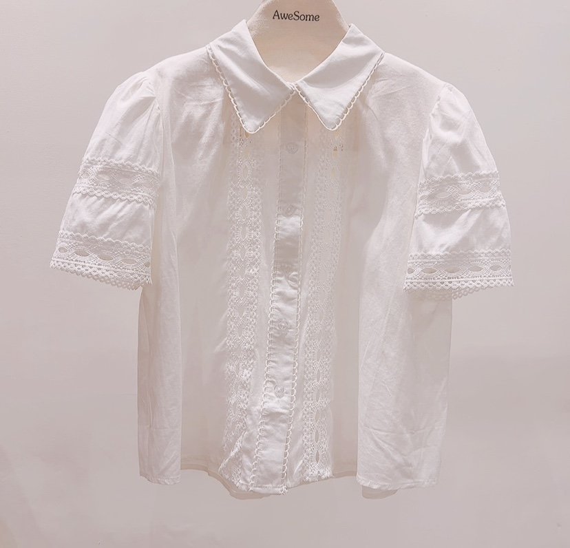 AWESOME-P韓國直郵實拍女士新品26夏季休閑襯衫蕾絲衫棉AWESOME-P襯衫/蕾絲衫