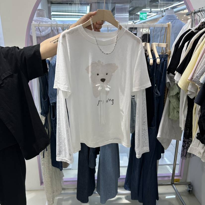 JH.STUDIO-Q韓國直郵女裝新品時尚長袖T恤不含項鏈假兩件狗狗JH.STUDIO-Q長袖T恤
