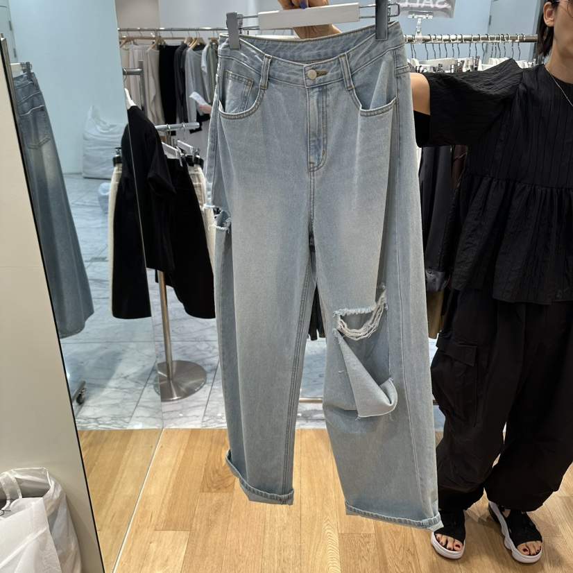 ZIPPER/STEADY韓國直郵女士新款休閑人氣職業牛仔褲破洞ZIPPER/STEADY牛仔褲