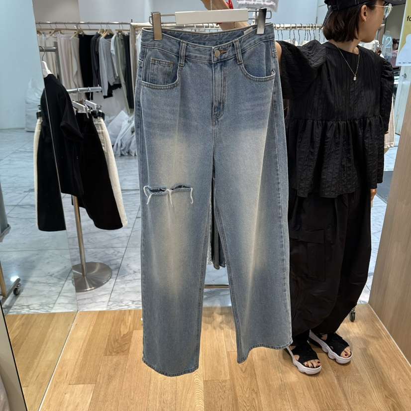 ZIPPER/STEADY東大門實拍韓國女士新款職業推薦牛仔褲破洞ZIPPER/STEADY牛仔褲