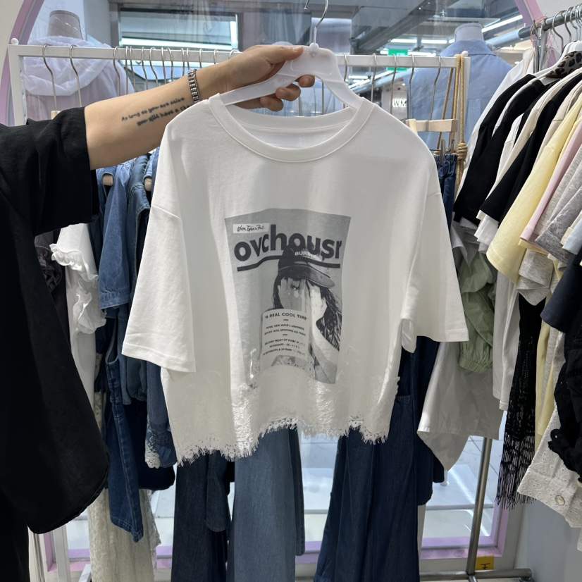 JH.STUDIO-Q韓國直郵實拍女裝新品熱賣時尚人氣T恤蕾絲JH.STUDIO-QT恤