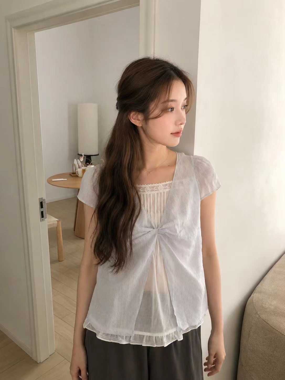 BROTE韓國東大門代購女士新品26春夏26夏季襯衫蕾絲衫假兩件BROTE襯衫/蕾絲衫