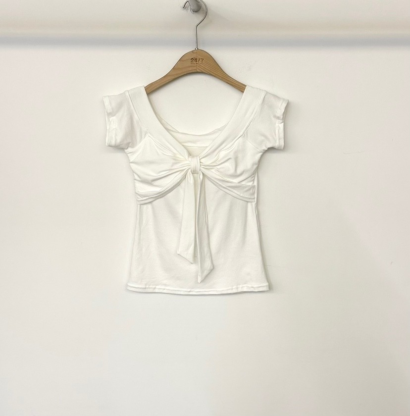 TWENTY FOUR SEVEN24-7韓國直郵實拍女士新品26夏季T恤扭曲絲帶TEWNTY FOUR SEVEN24-7T恤