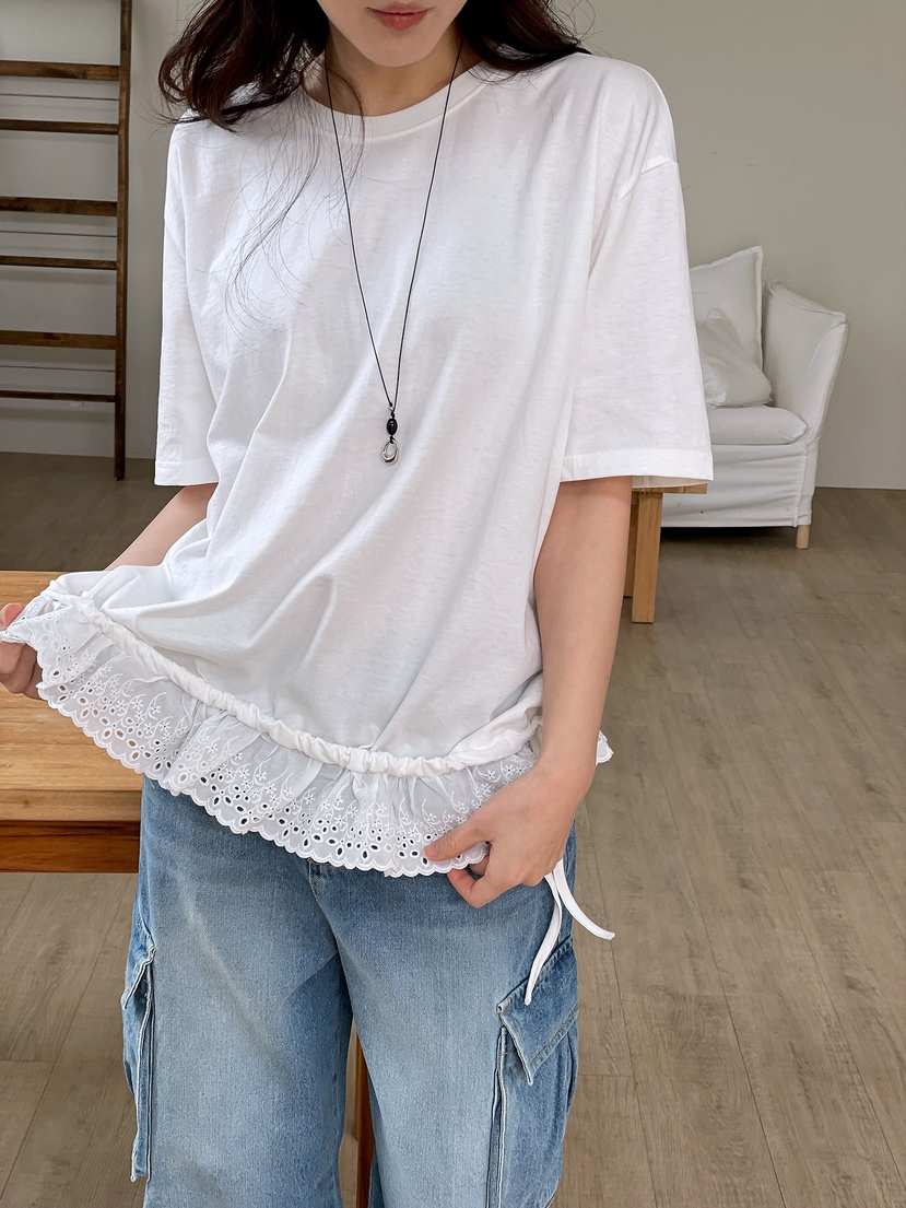 BOUND.A韓國代購女裝新款休閑26夏季推薦熱賣職業T恤蕾絲BOUND.AT恤
