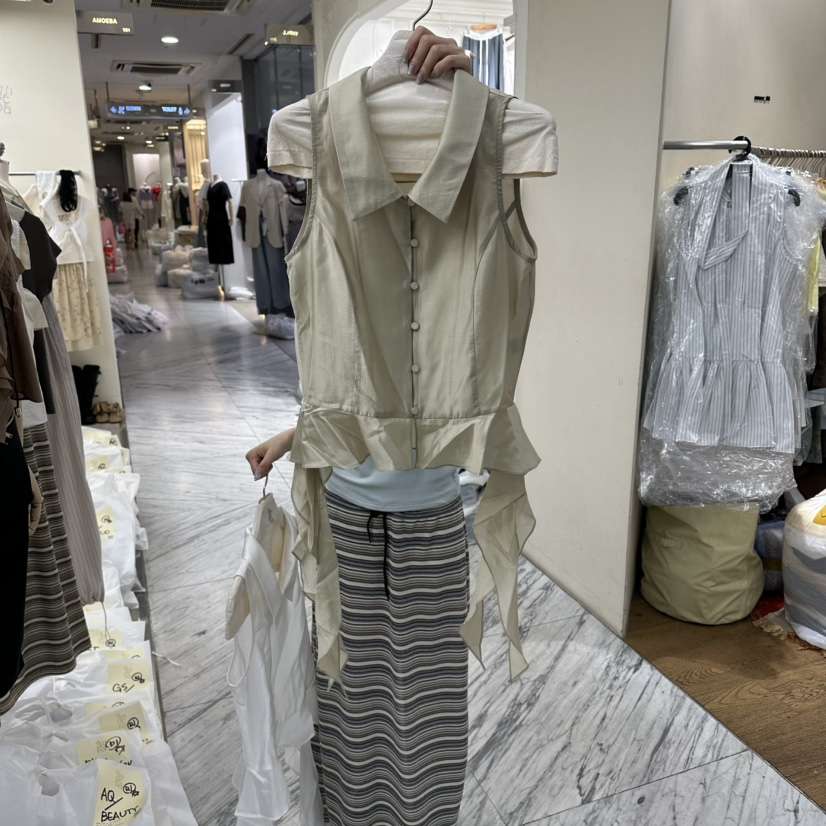 AMOEBA韓國直郵實拍女裝新款熱賣職業人氣吊帶背心荷葉邊AMOEBA吊帶/背心