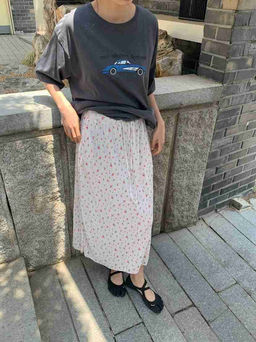 LOVE MY SANTA韓國代購女士新品26夏季職業熱賣長裙褶裥SSanta/LOVE MY SANTA長裙