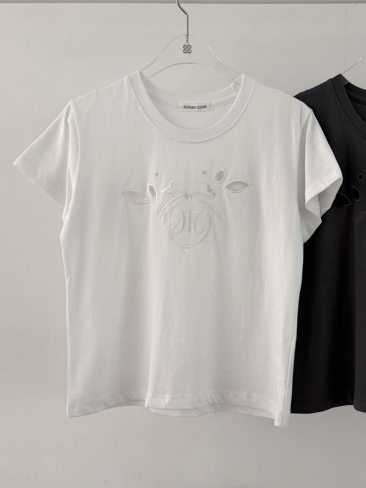 MORAN/MOSCO/SUGAR CASE東大門實拍韓國女士新品26春夏T恤刺繡緞帶鏤空MORAN/MOSCO/SUGAR CASET恤