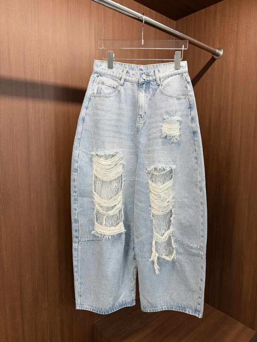 OURWAVE/OUR ROOM韓國代購女士新品熱賣休閑牛仔褲蕾絲Our Wave/Our Room牛仔褲