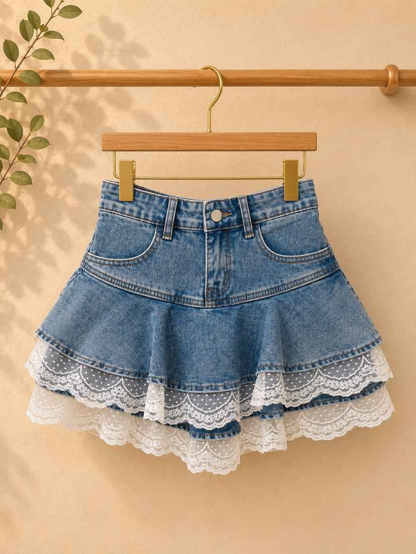 NYLON韓國直郵女裝新品26春夏休閑職業人氣26夏季短裙蕾絲NYLON短裙