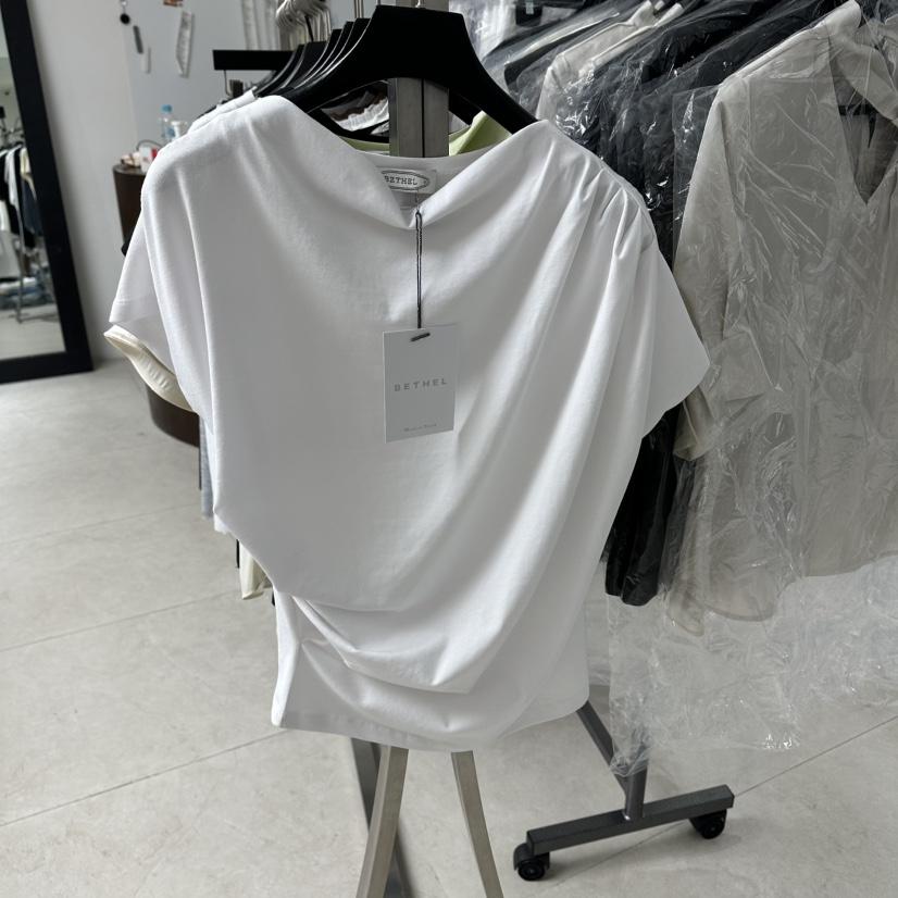 BETHEL韓國代購女裝新品職業推薦休閑襯衫蕾絲衫不對稱褶皺BETHEL襯衫/蕾絲衫