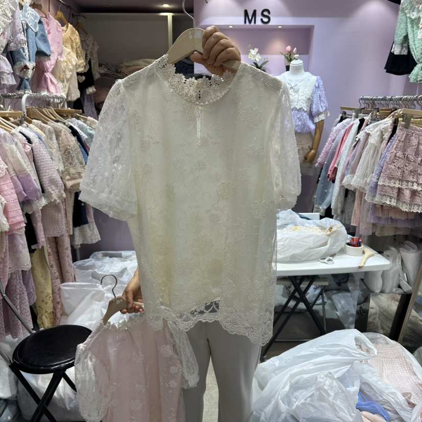 MS韓國直郵女士新款職業26春夏26夏季人氣休閑襯衫蕾絲衫MS襯衫/蕾絲衫
