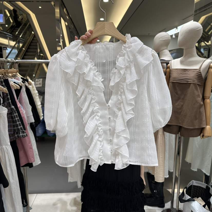 XPARTY韓國直郵實拍女裝新品人氣熱賣職業襯衫蕾絲衫透視LXPARTY襯衫/蕾絲衫