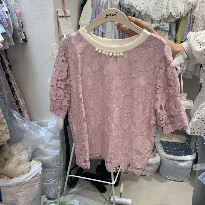 YARD韓國直郵實拍女裝新品26夏季熱賣26春夏襯衫蕾絲衫珍珠YARD襯衫/蕾絲衫