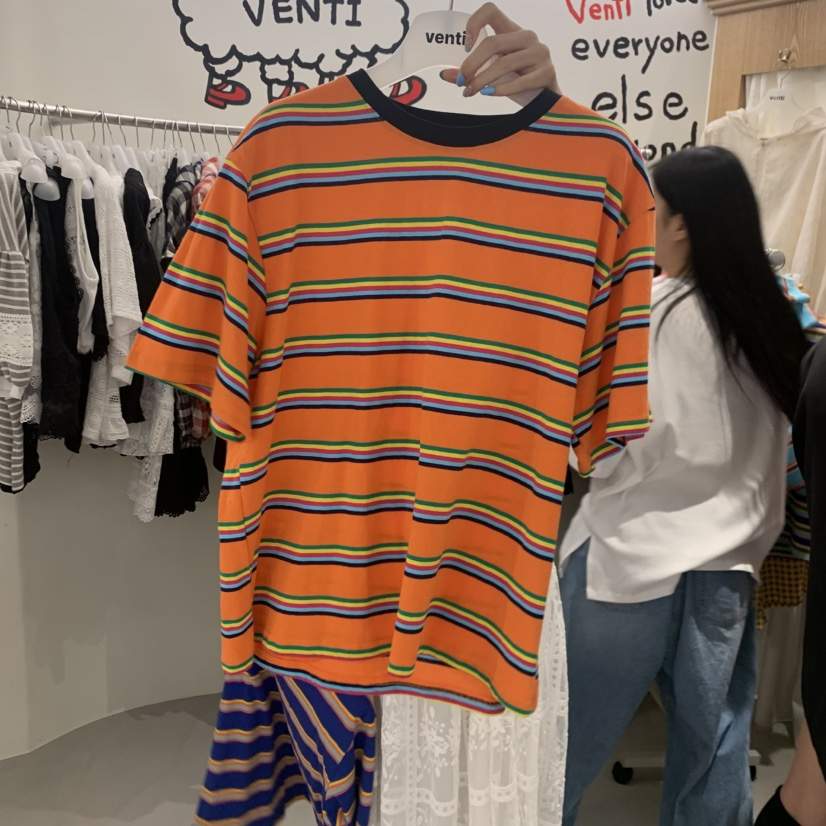 VENTI東大門實拍韓國女裝新品職業時尚人氣26夏季T恤條紋VENTIT恤