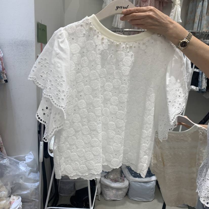 YARD韓國東大門代購女裝新款人氣26夏季26春夏襯衫蕾絲衫刺繡YARD襯衫/蕾絲衫