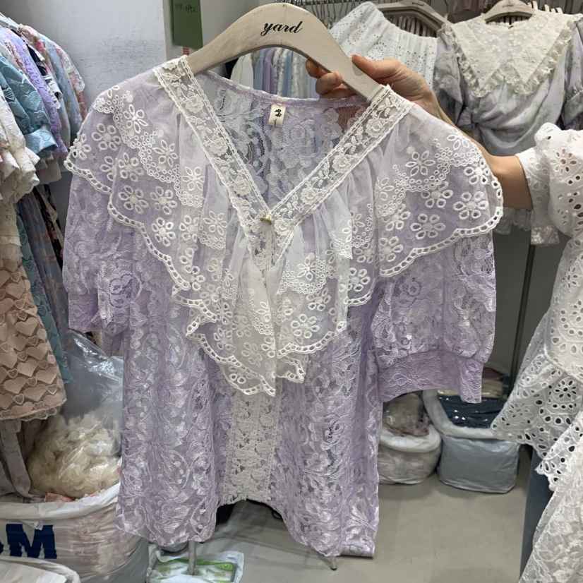 YARD韓國直郵女士新款休閑26夏季時尚熱賣襯衫蕾絲衫褶皺YARD襯衫/蕾絲衫