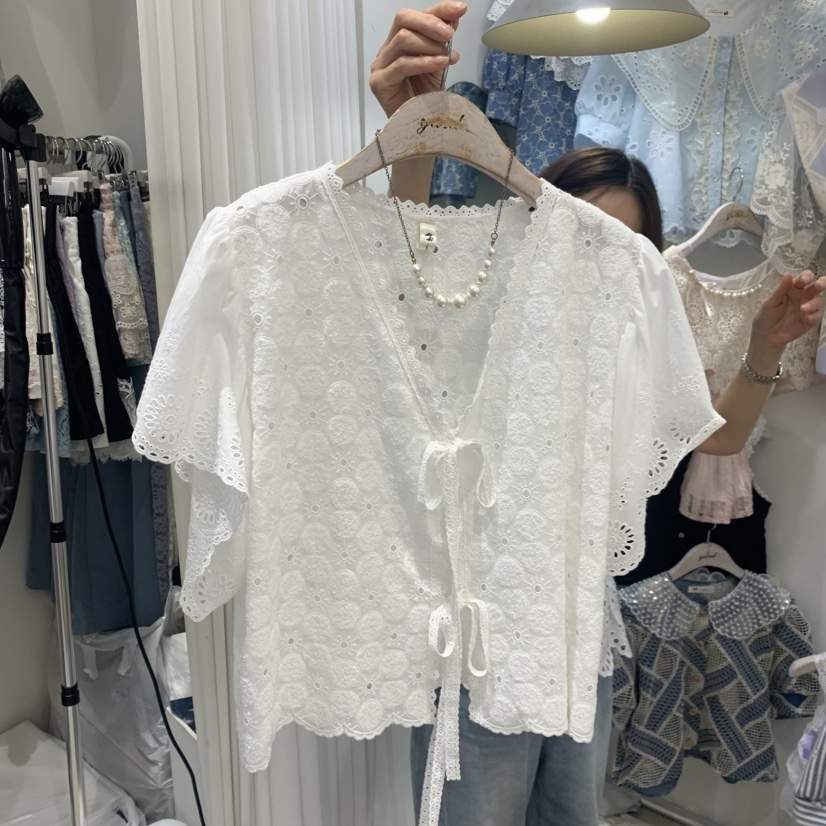YARD韓國直郵女士新款26夏季熱賣推薦襯衫蕾絲衫絲帶開衫YARD襯衫/蕾絲衫