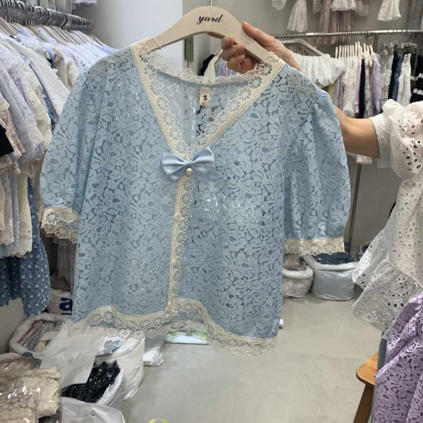 YARD韓國直郵實拍女裝新款26夏季26春夏襯衫蕾絲衫蕾絲絲帶YARD襯衫/蕾絲衫