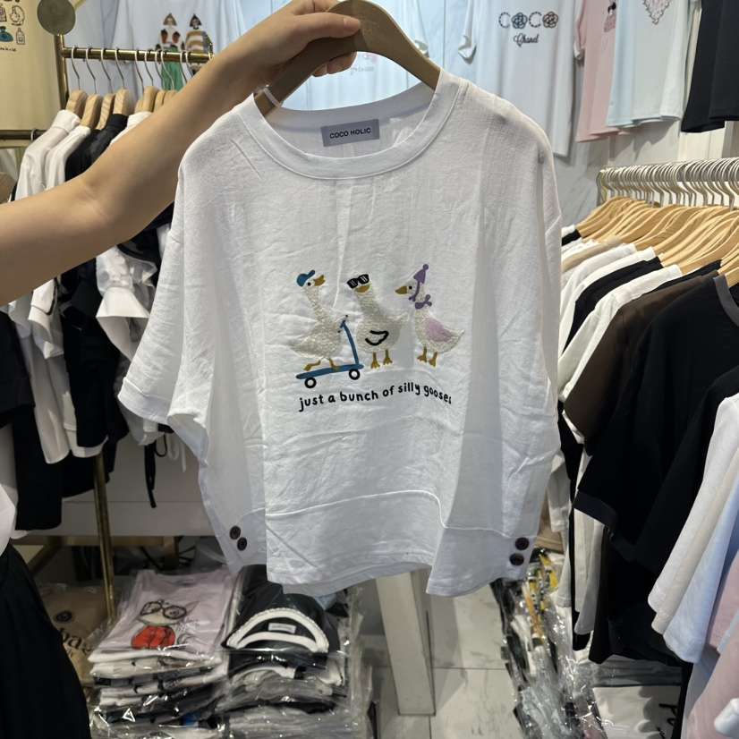 COCO HOLIC韓國東大門代購女裝新品熱賣休閑T恤帆布亞麻COCO HOLICT恤