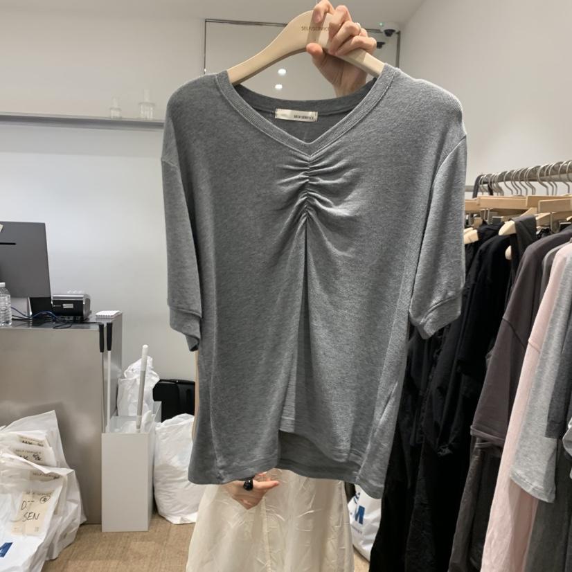 SELF SERVICE韓國直郵實拍女士新品時尚休閑職業T恤褶皺SELF SERVICET恤