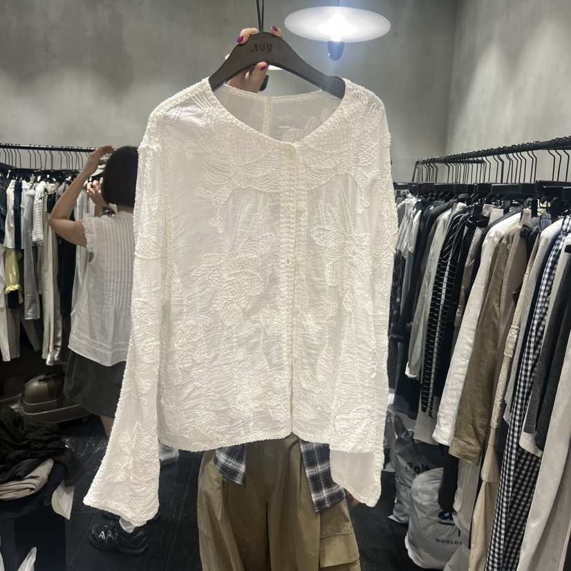 TUG韓國東大門直郵女裝新品26夏季推薦熱賣襯衫蕾絲衫刺繡TUG襯衫/蕾絲衫
