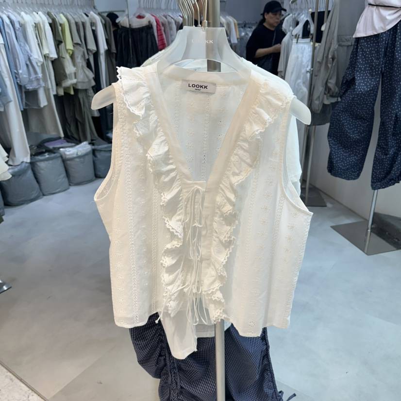 LOOKK/MIMME韓國直郵實拍女裝新款26夏季吊帶背心荷葉邊刺繡LOOKK/MIMME吊帶/背心