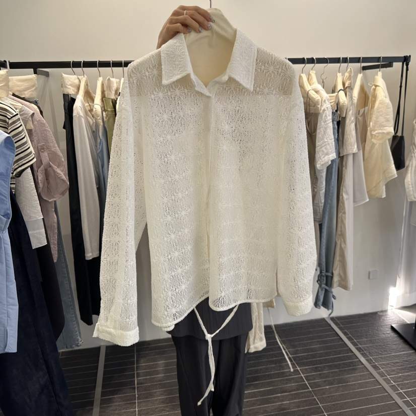 FIND-P韓國代購女裝新品熱賣時尚人氣襯衫蕾絲衫含腰繩蕾絲FIND-P襯衫/蕾絲衫